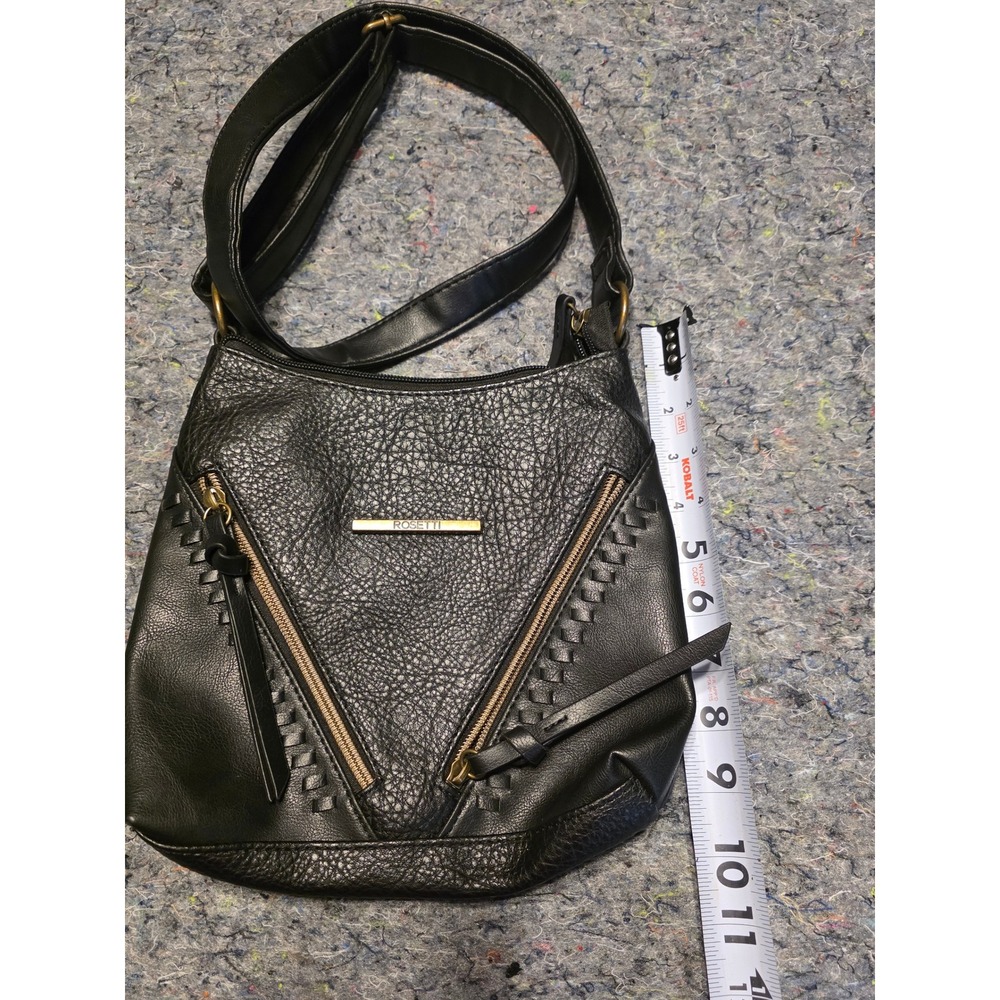 899 Rosetti Blk Pebbled Crossbody Bag Braided Zip Front Faux Leather Handbag